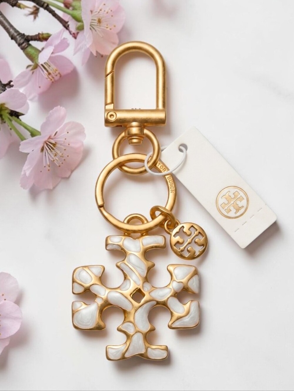 Tory Burch Kira Mosaic Mother Of Pearl And Gold Tone Key Fob Bag Charm